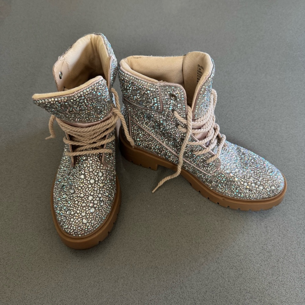 Betsey Johnson Rhinestone Combat Boots - Picture 2 of 10